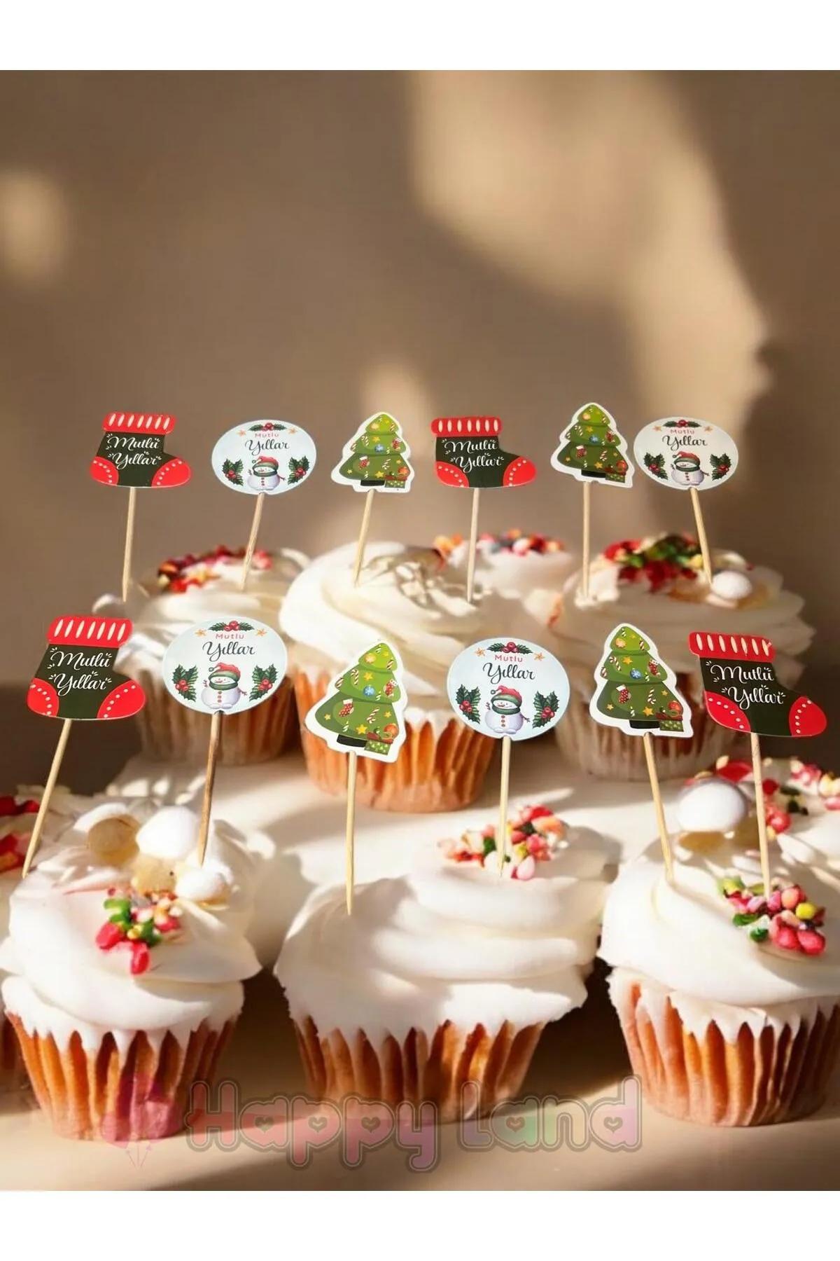 Happyland%20Yılbaşı%20Kürdan%20Süs%20Cupcake%20Süsleri%2012%20Adet