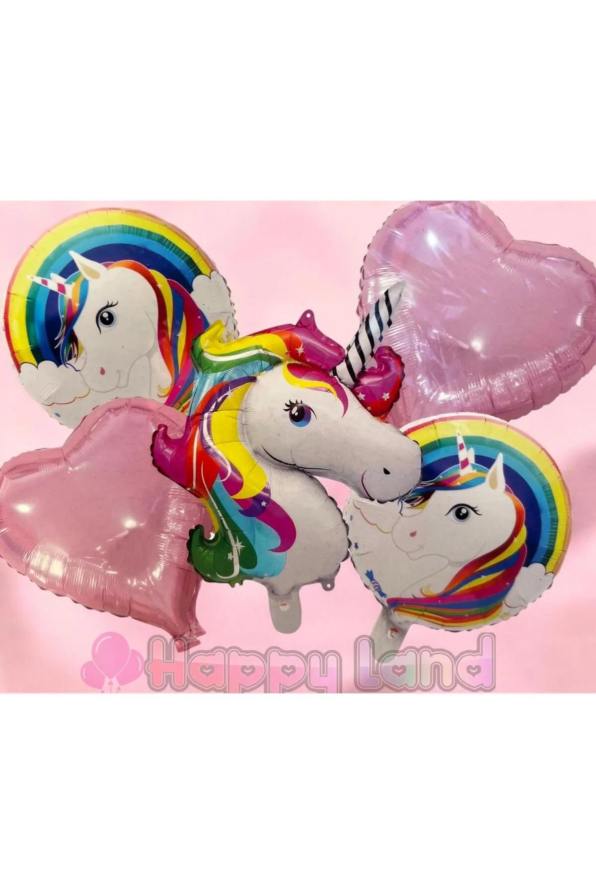 Happyland%20Unicorn%205’li%20Pembe%20Unicorn%20Folyo%20Balon%20Seti%20Unicorn%20Doğum%20Günü%20Süsleri