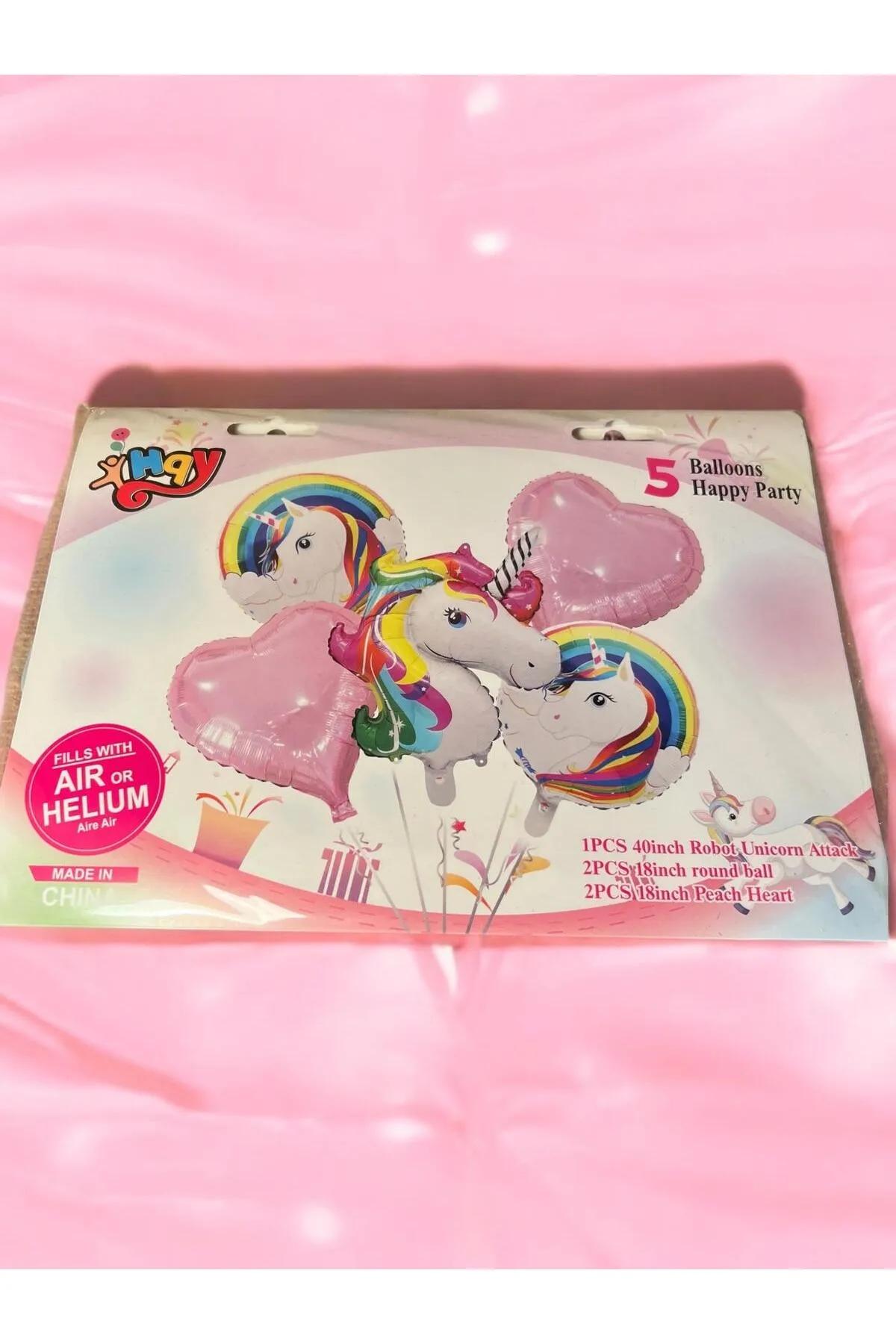 Happyland%20Unicorn%205’li%20Pembe%20Unicorn%20Folyo%20Balon%20Seti%20Unicorn%20Doğum%20Günü%20Süsleri