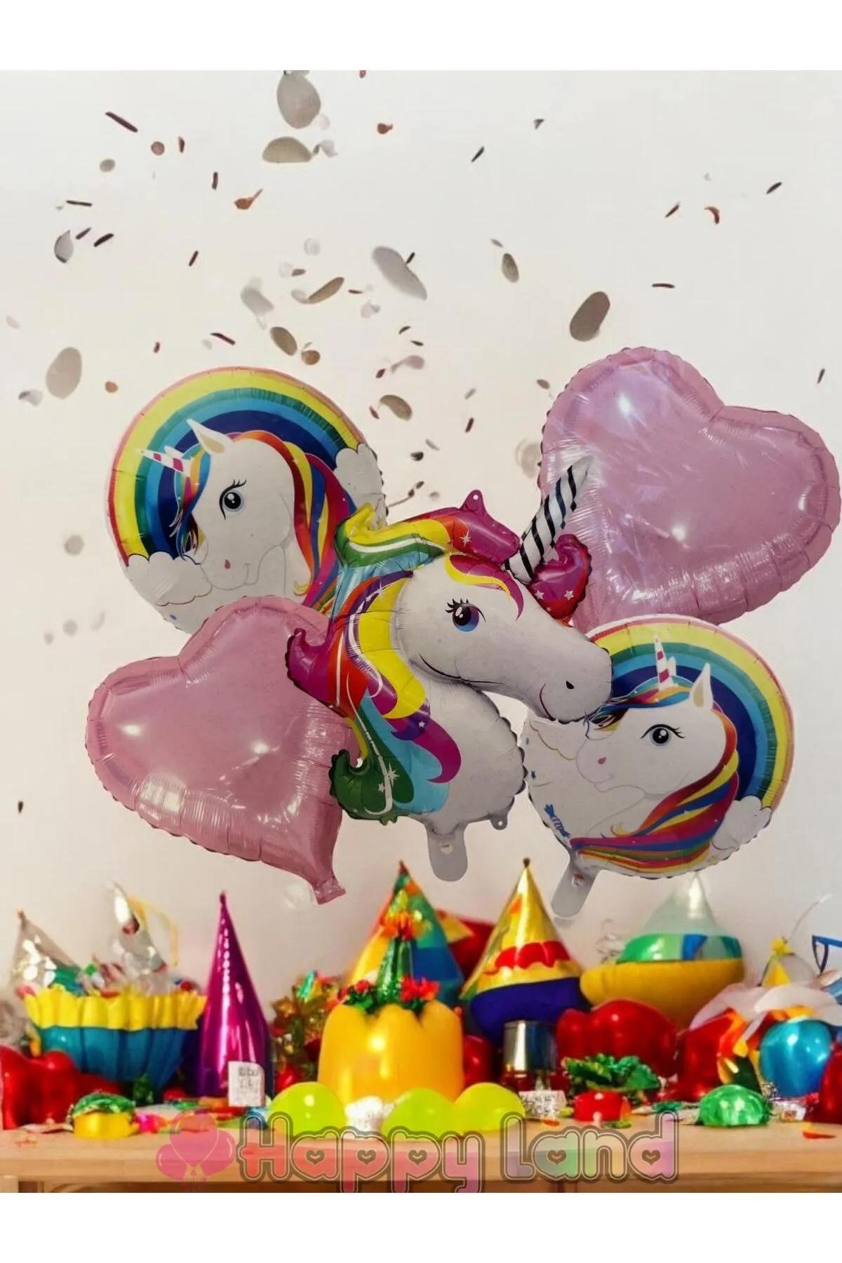 Happyland%20Unicorn%205’li%20Pembe%20Unicorn%20Folyo%20Balon%20Seti%20Unicorn%20Doğum%20Günü%20Süsleri