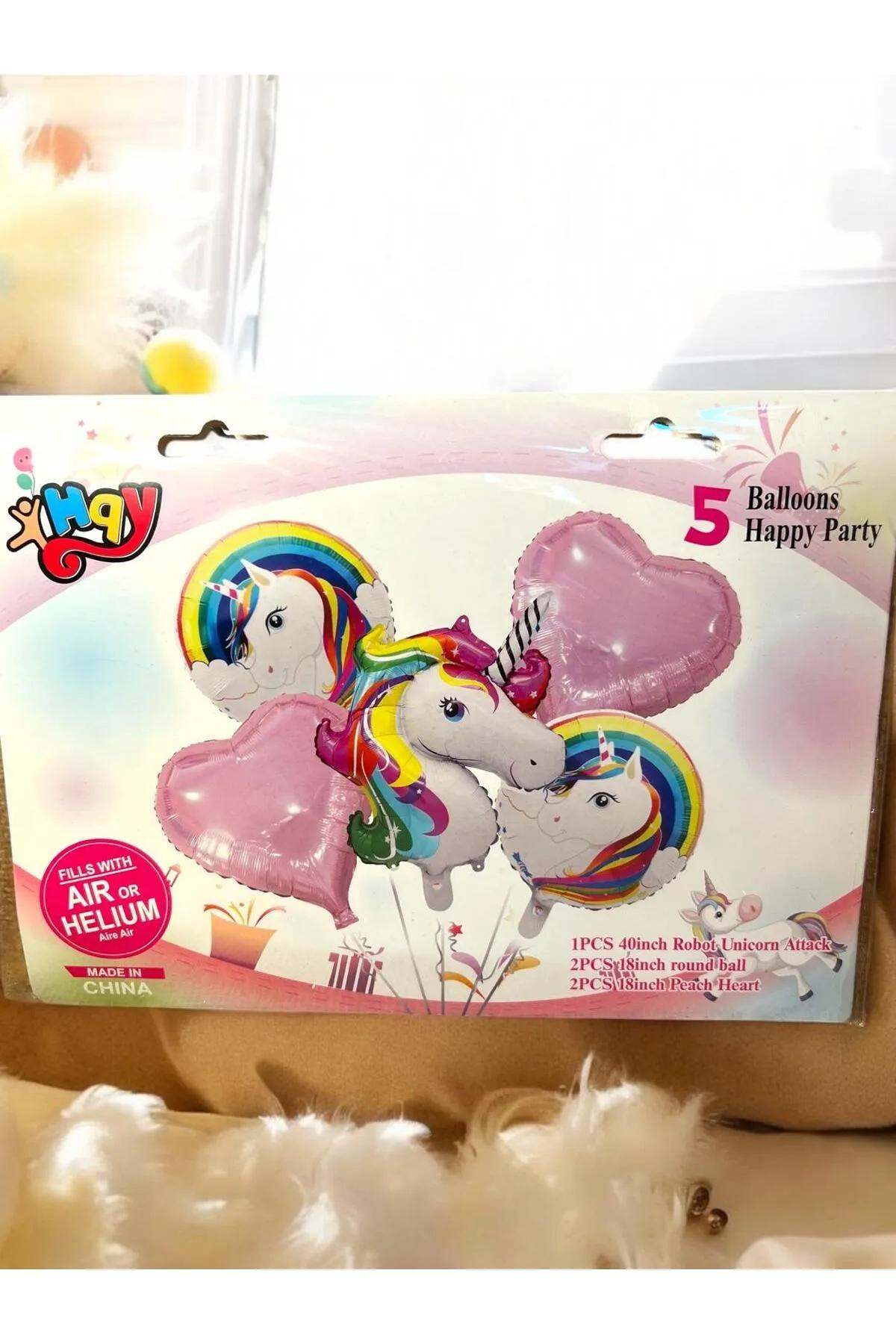 Happyland%20Unicorn%205’li%20Pembe%20Unicorn%20Folyo%20Balon%20Seti%20Unicorn%20Doğum%20Günü%20Süsleri