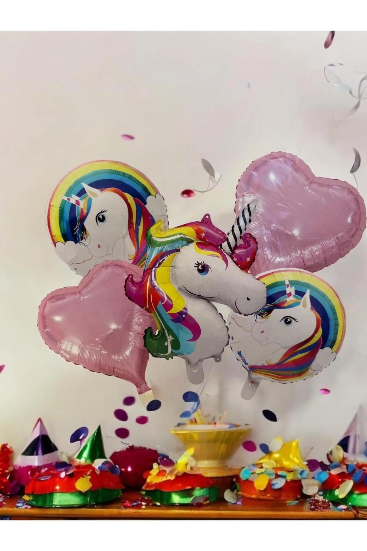 Happyland%20Unicorn%205’li%20Pembe%20Unicorn%20Folyo%20Balon%20Seti%20Unicorn%20Doğum%20Günü%20Süsleri