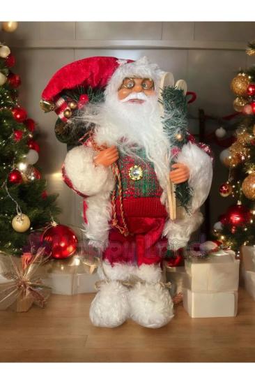 Yılbaşı Hediye Çuvalı Taşıyan Noel Baba 30 Cm Noel Baba Dekor Süs Yılbaşı Hediyesi